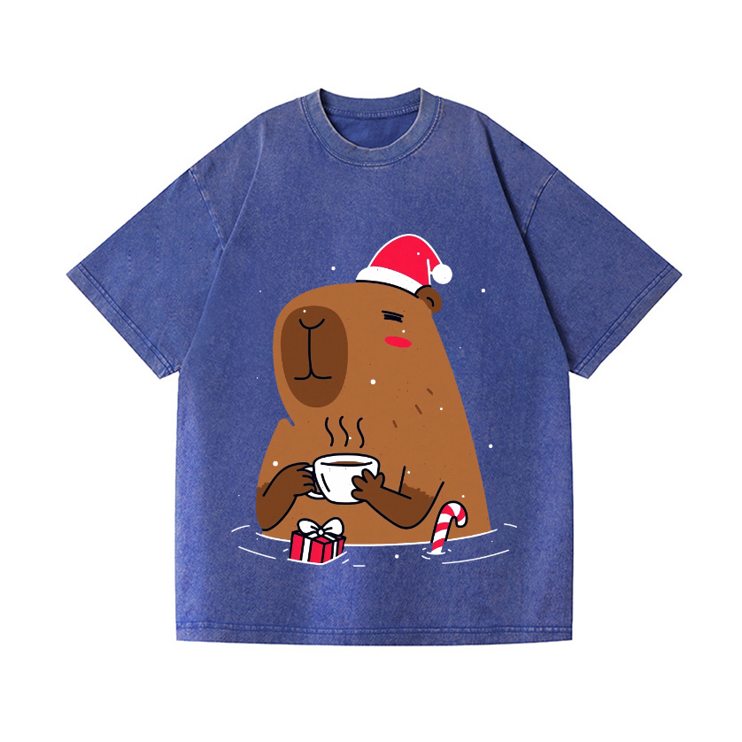 Capybara's Christmas Time Vintage Wash Japanese Design T-Shirt