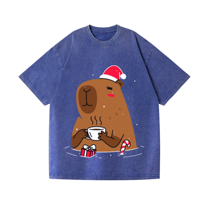 Capybara's Christmas Time Vintage Wash Japanese Design T-Shirt