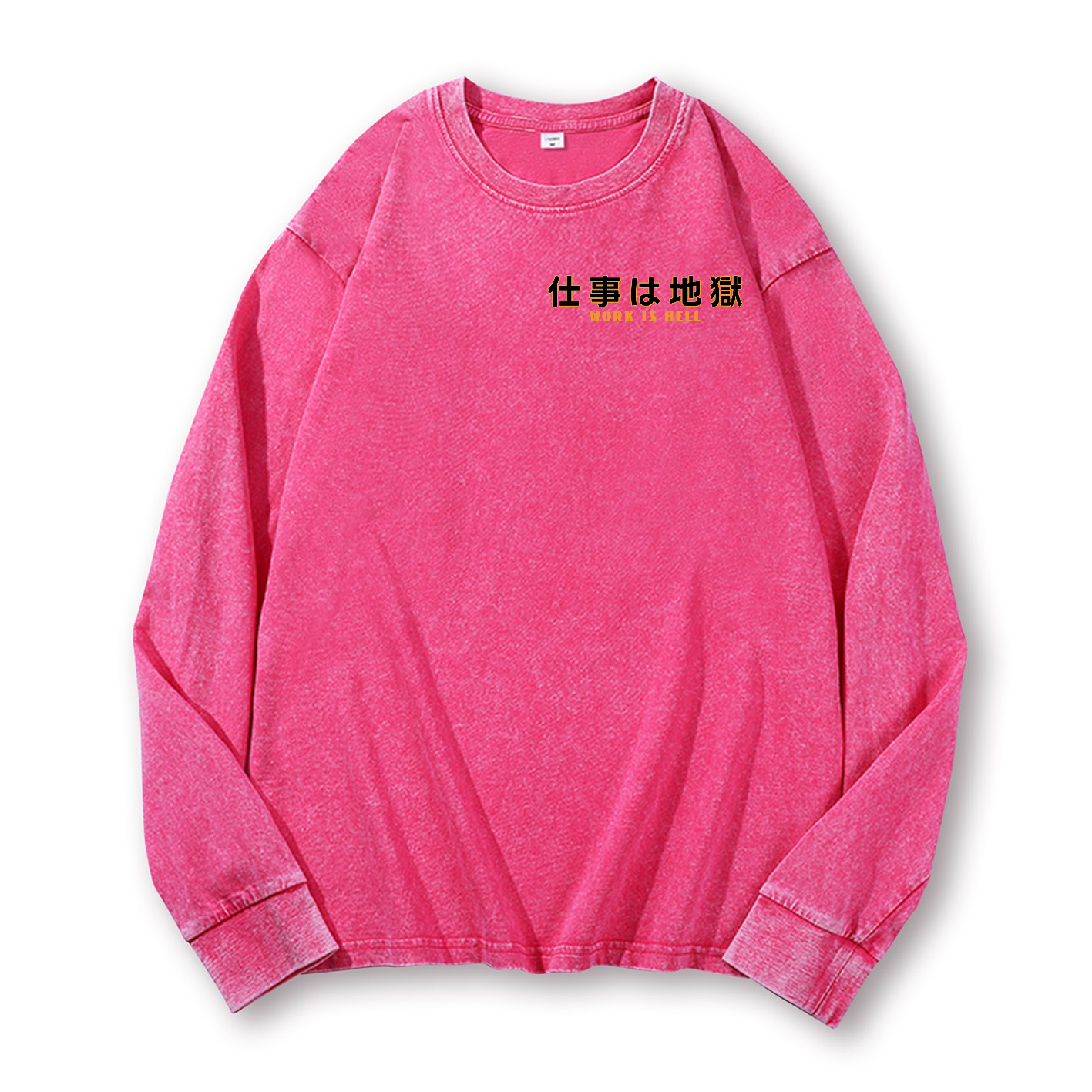 Skull Work Is Hell Vintage Washed Cotton Back Art Long-sleeve T-shirt