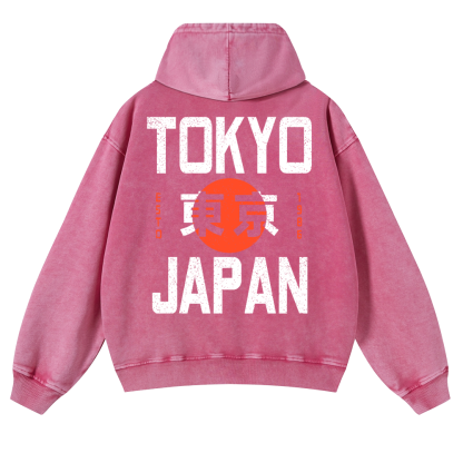 Tokyo Japan 1986 Vintage Washed Cotton Back Art Hoodie