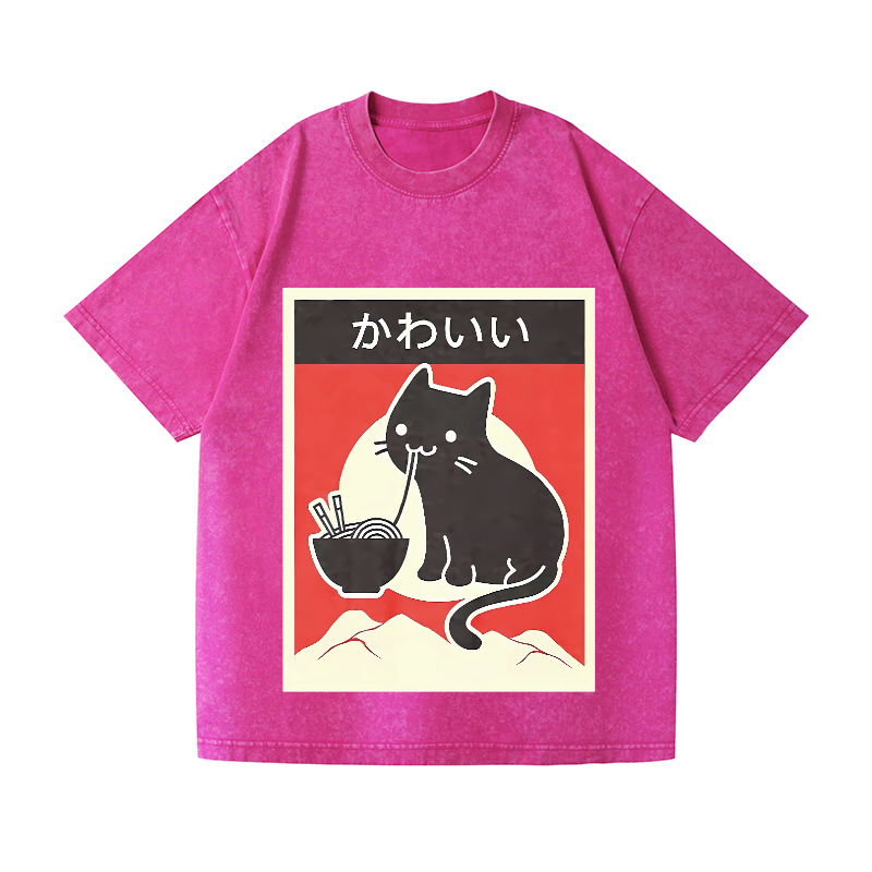 Ramen Cat Vintage Wash Japanese Design T-Shirt