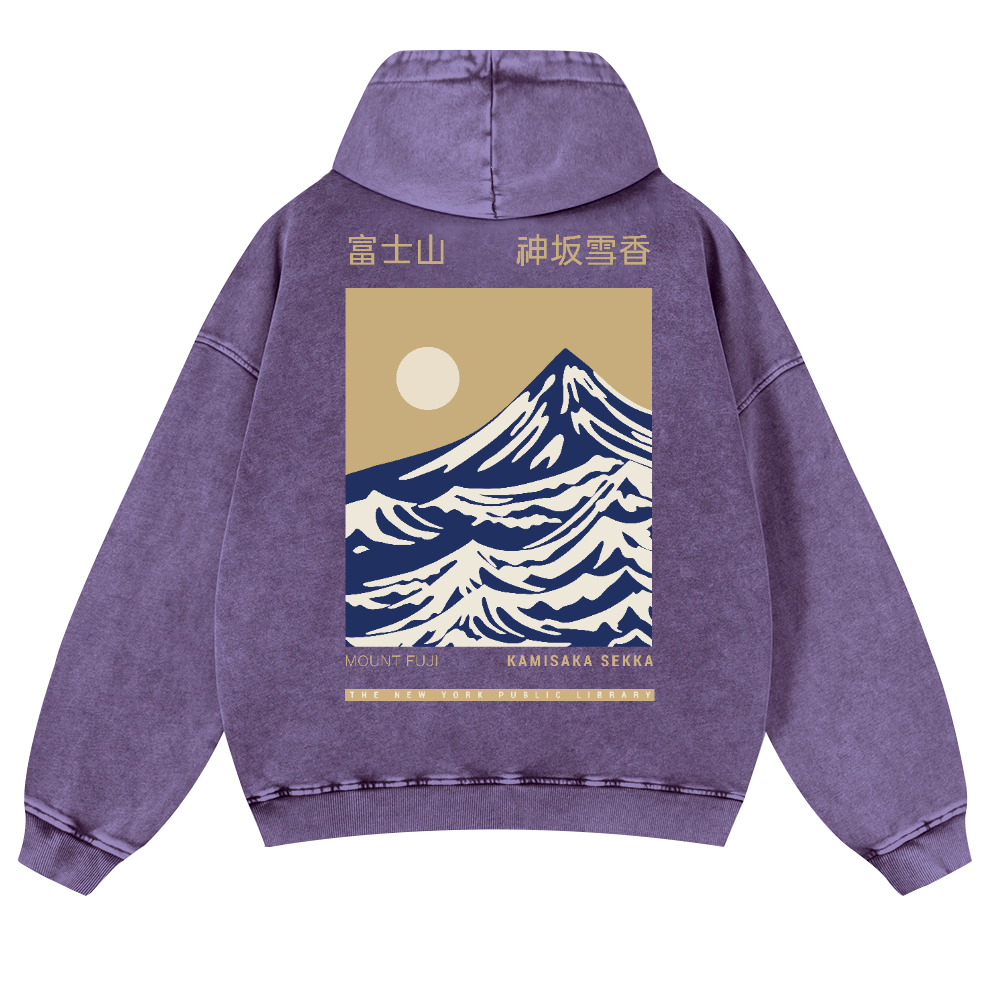 Mount Fuji Kamisaka Sekka Vintage Washed Cotton Back Art Hoodie