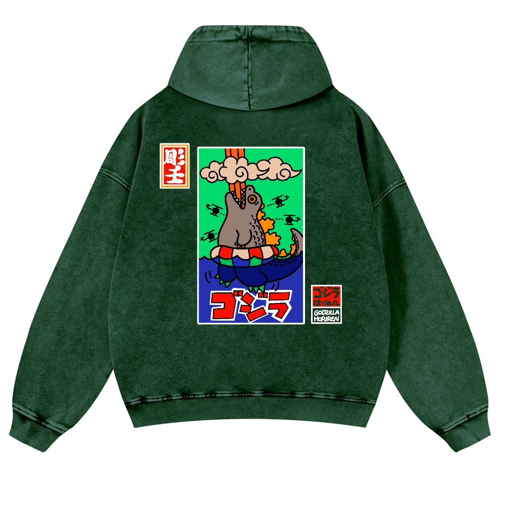 Godzilla Vintage Washed Cotton Back Art Hoodie