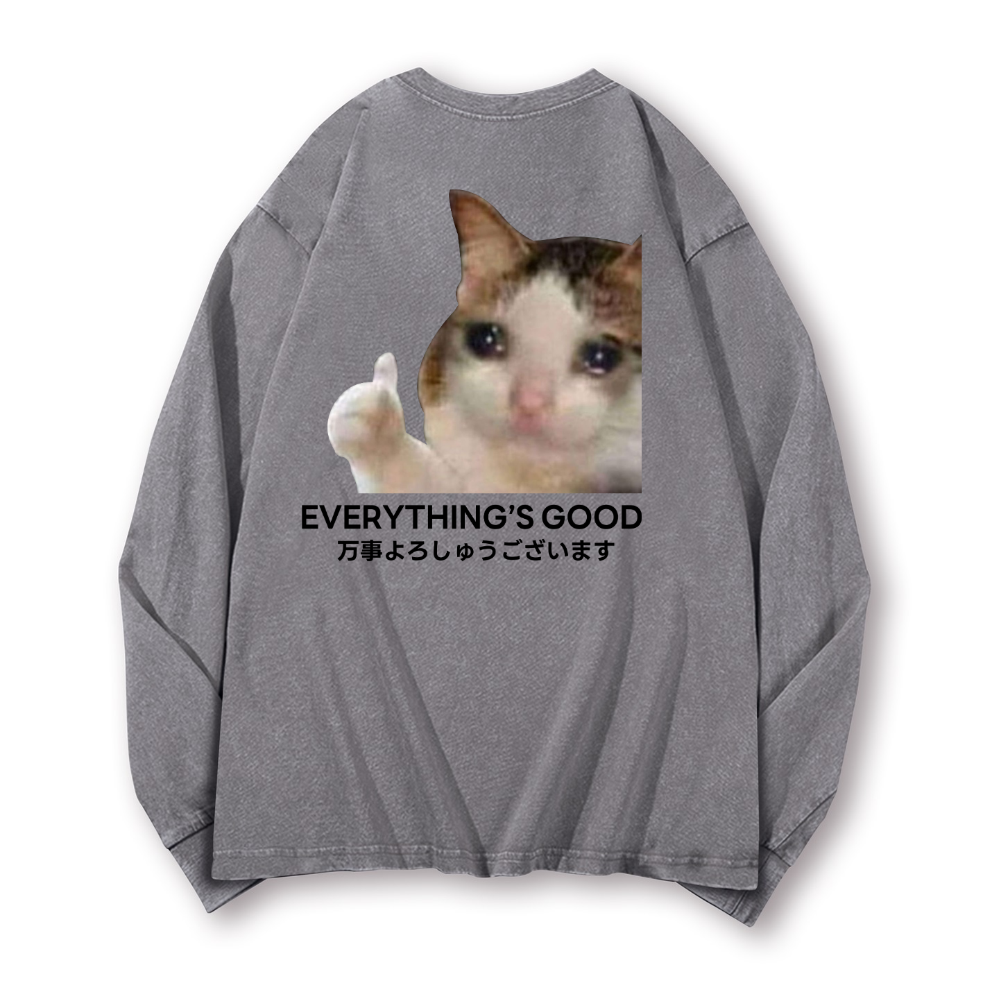 Cat Vintage Washed Cotton Back Art Long-sleeve T-shirt