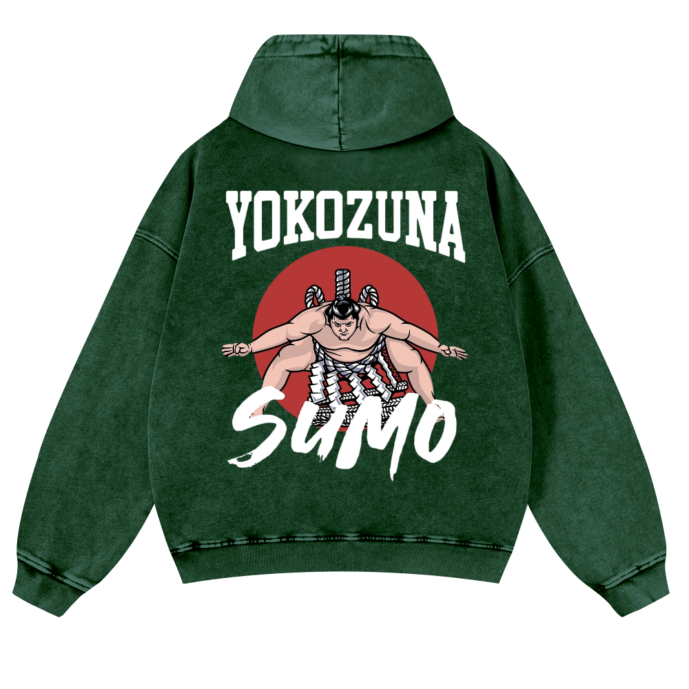 Yokozuna The Highest Honor in Sumo Vintage Washed Cotton Back Art Hoodie