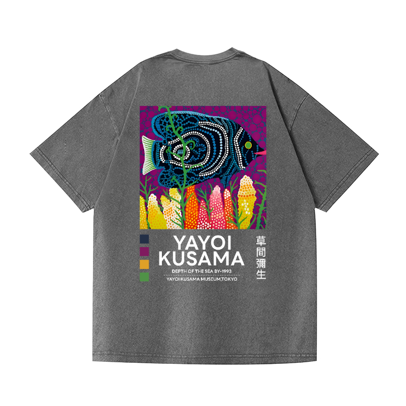 Yayoi Kusama Fish Vintage Wash Japanese Design Back Art T-Shirt