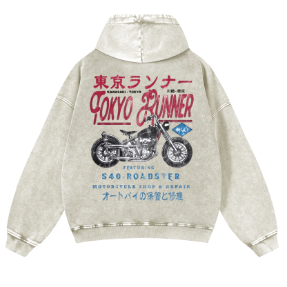 Kawasaki Motorcycle Vintage Washed Cotton Back Art Hoodie