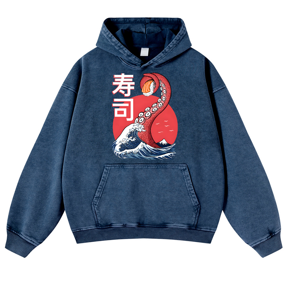 Sushi Octopus Vintage Washed Thick Cotton Hoodie