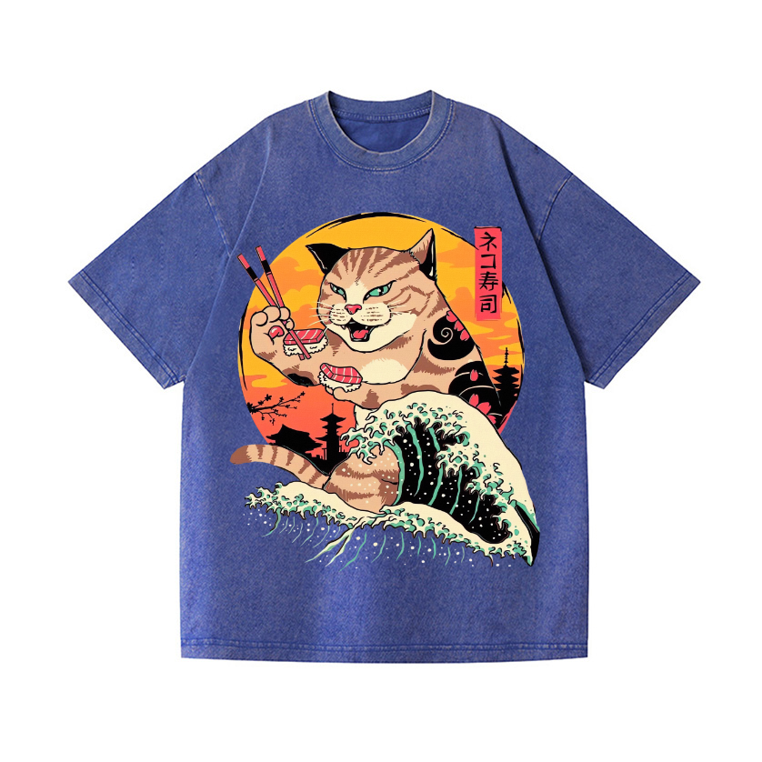 Ukiyoe Cat Vintage Wash Japanese Design T-Shirt