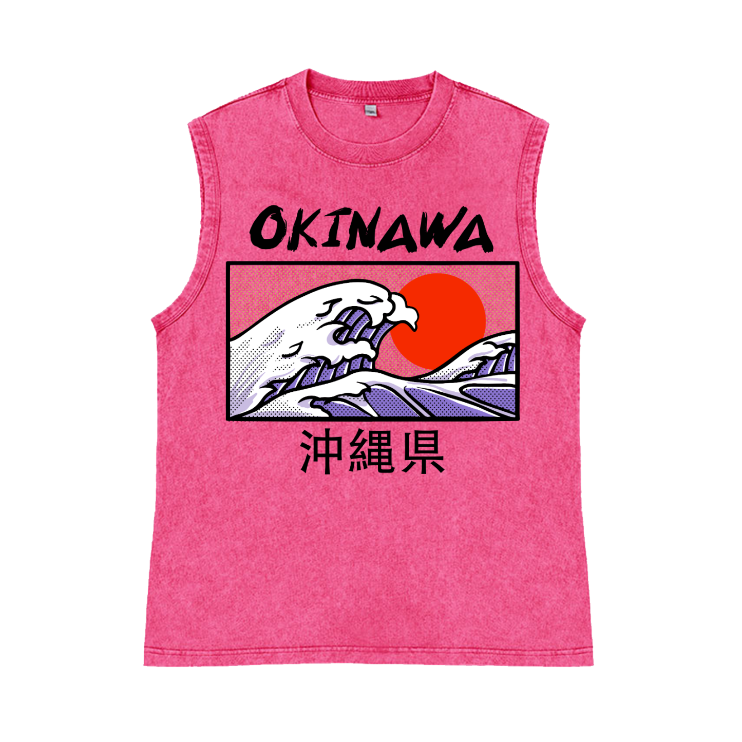 Okinawa Wave Pure Cotton Wash-Dyed Sleeveless Tank Top