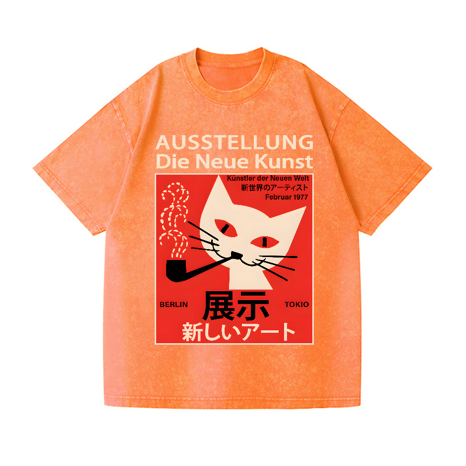 Smoke Cat Vintage Wash Japanese Design T-Shirt