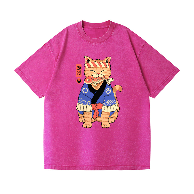 Cat Vintage Wash Japanese Design T-Shirt