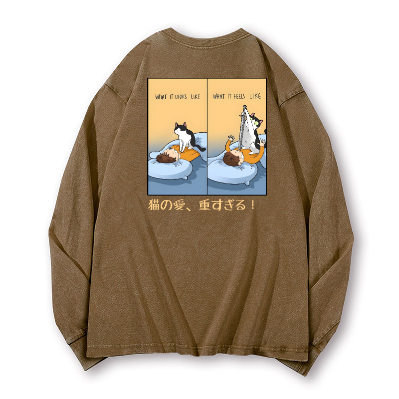 Cat Love Vintage Washed Cotton Back Art Long-sleeve T-shirt