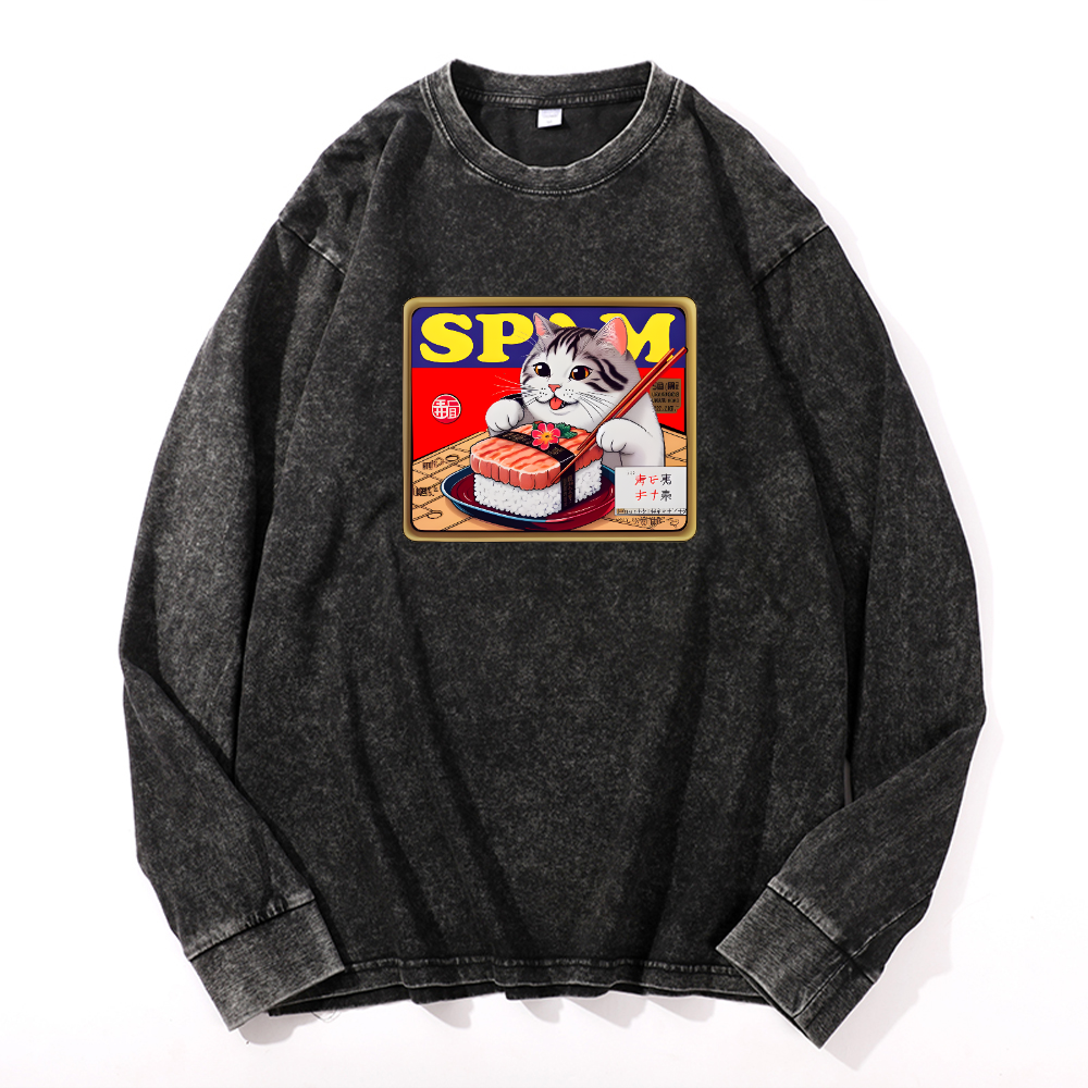 Spam Cat Vintage Cotton Wash Crewneck Sweatshirt