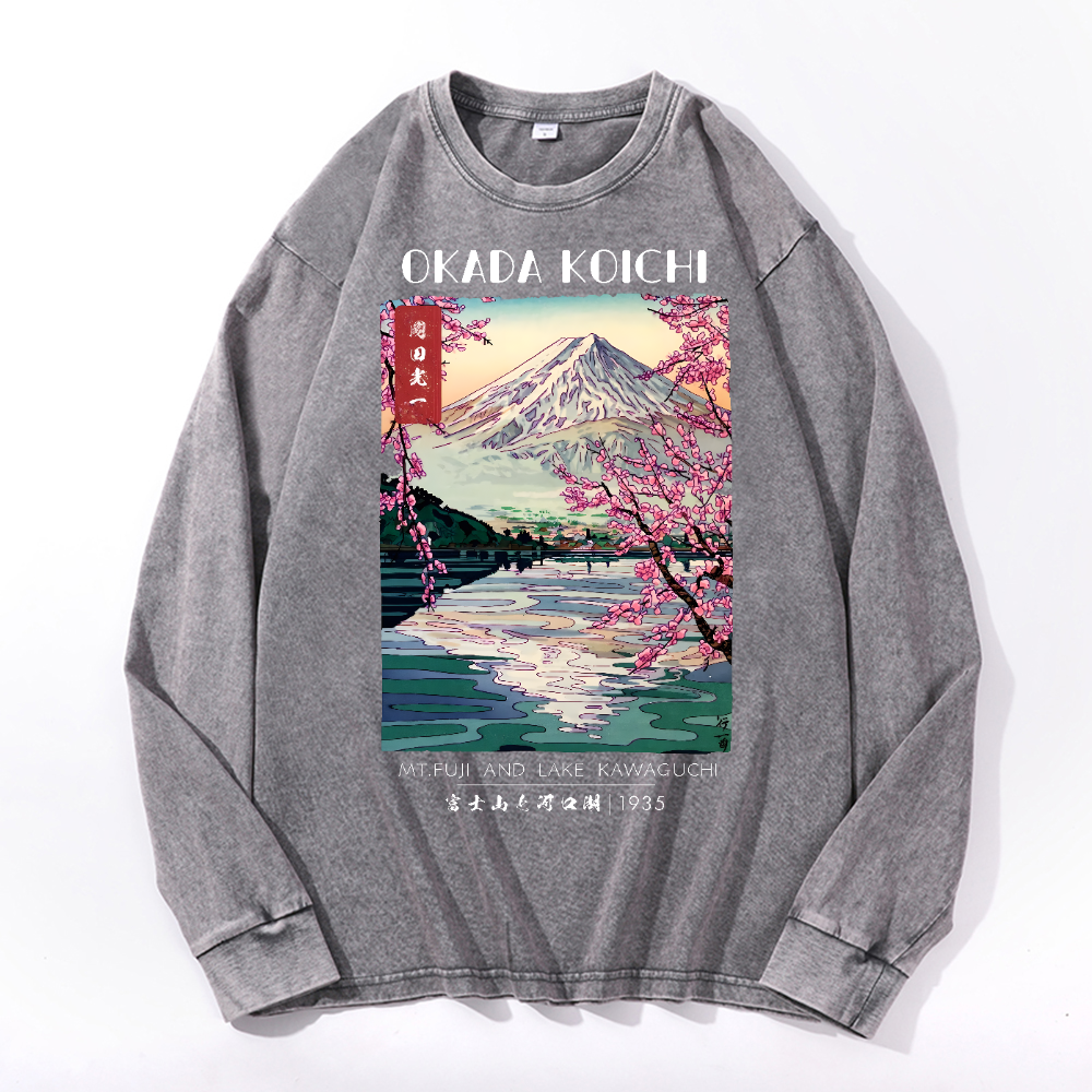 Fuji and Lake Vintage Cotton Wash Crewneck Sweatshirt