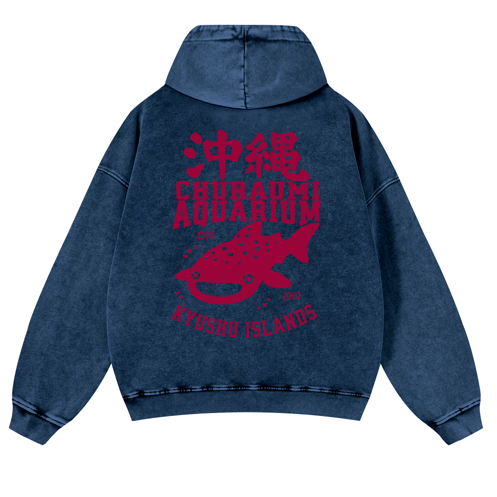 Okinawa Churaumi Aquarium Kyushu Islands Fish Vintage Washed Cotton Back Art Hoodie
