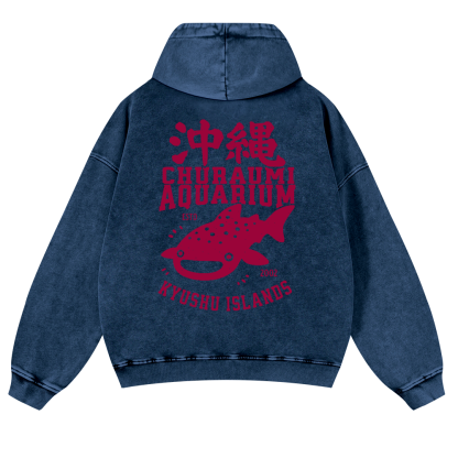 Okinawa Churaumi Aquarium Kyushu Islands Fish Vintage Washed Cotton Back Art Hoodie