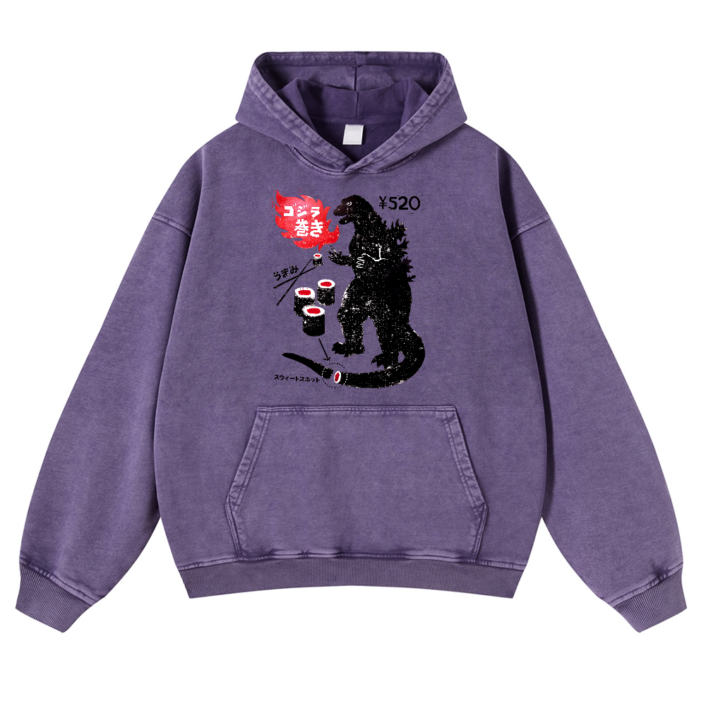 Sushi Godzilla Vintage Washed Thick Cotton Hoodie