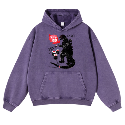 Sushi Godzilla Vintage Washed Thick Cotton Hoodie