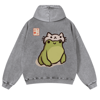 Frog Vintage Washed Cotton Back Art Hoodie
