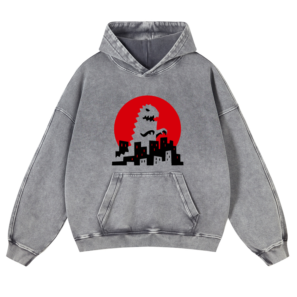 Godzilla Vintage Washed Thick Cotton Hoodie