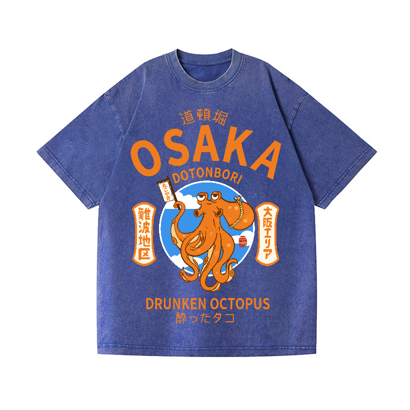 Osaka Dotonbori Drunken Octopus Vintage Wash Japanese Design T-Shirt