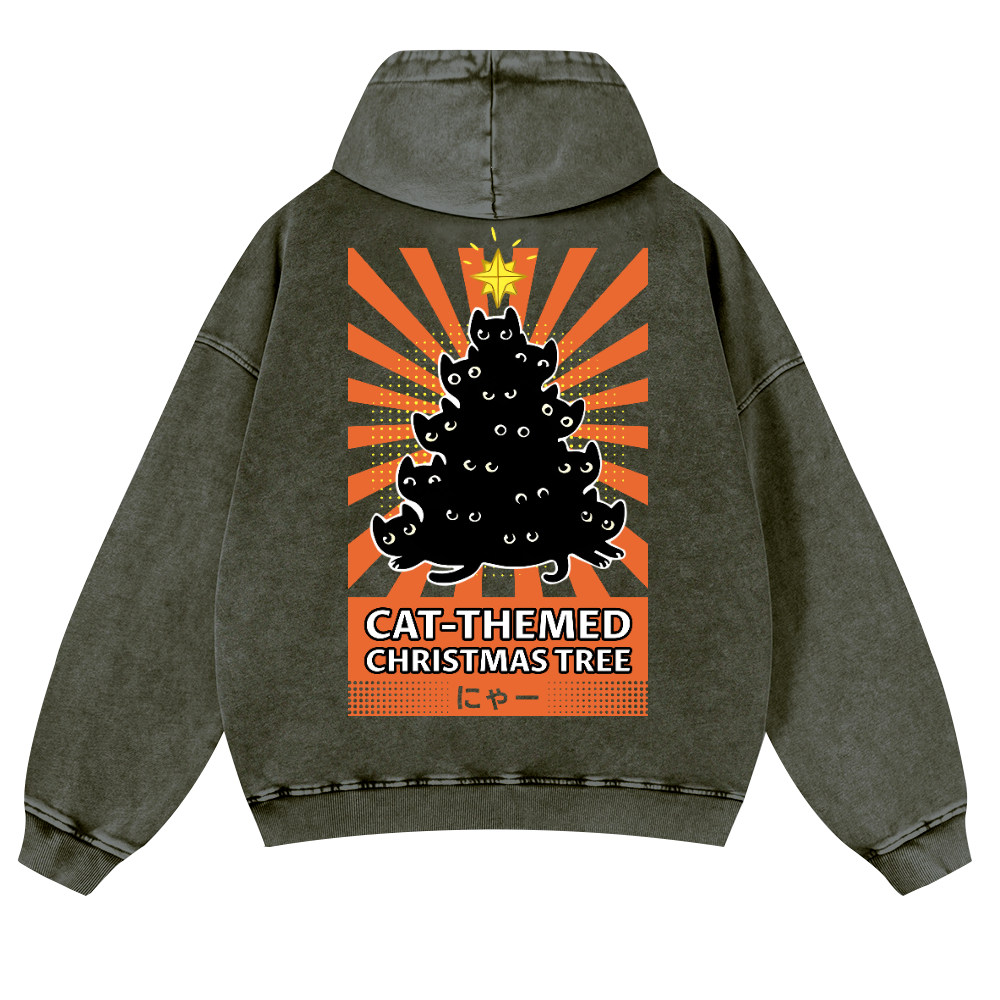 Christmas Tree Vintage Washed Cotton Back Art Hoodie