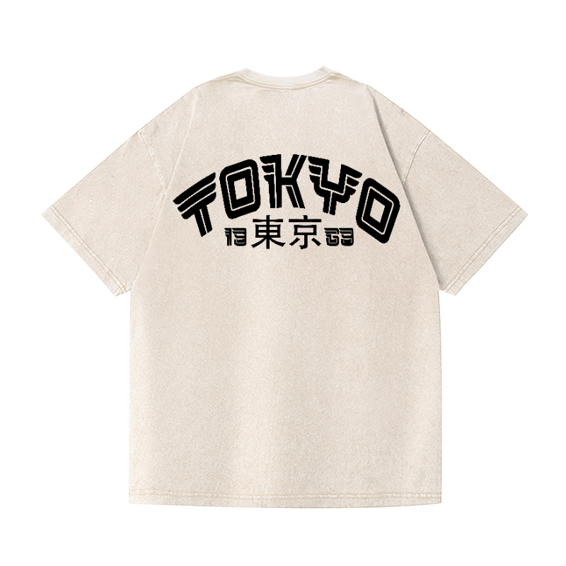 Tokyo Vintage Wash Japanese Design Back Art T-Shirt