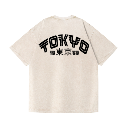 Tokyo Vintage Wash Japanese Design Back Art T-Shirt