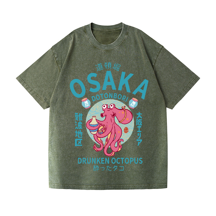 Osaka Dotonbori Drunken Octopus Vintage Wash Japanese Design T-Shirt