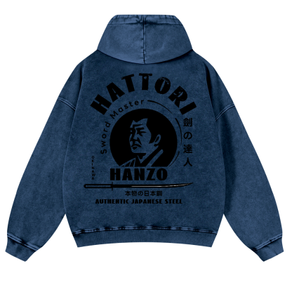 Okinawa Hattori Hanzo Vintage Washed Cotton Back Art Hoodie
