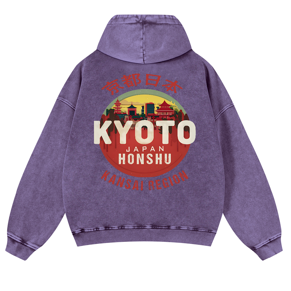 Kyoto Japan Honshu Kansai Region Vintage Washed Cotton Back Art Hoodie