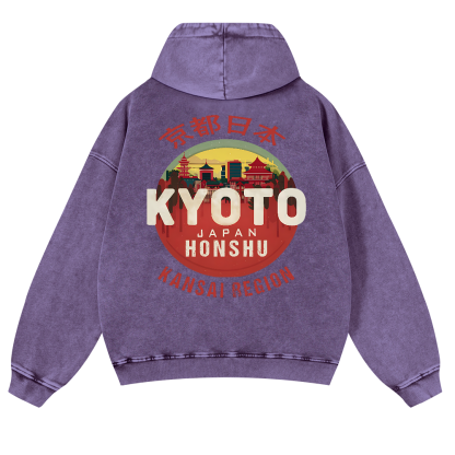 Kyoto Japan Honshu Kansai Region Vintage Washed Cotton Back Art Hoodie