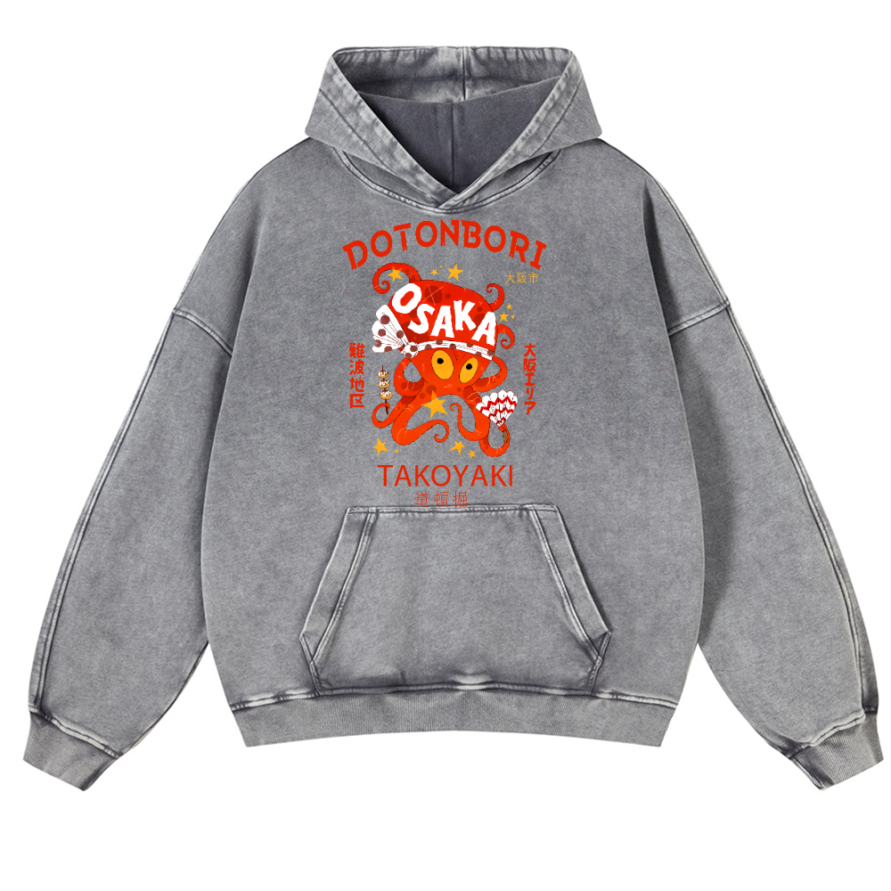 Osaka Dotonbori Takoyaki Octopus Vintage Washed Thick Cotton Hoodie
