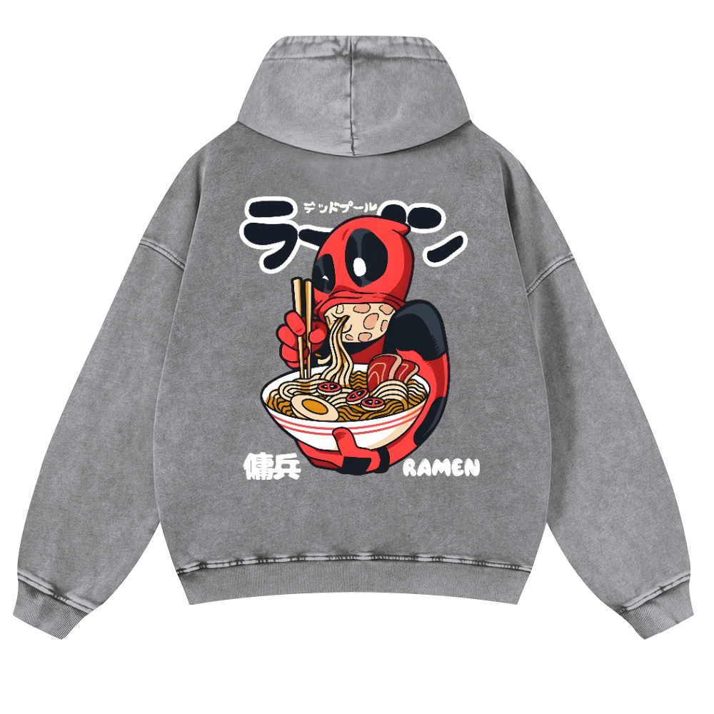 Ramen Hero Vintage Washed Cotton Back Art Hoodie