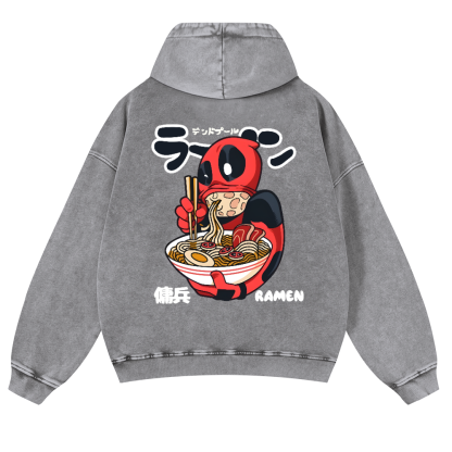 Ramen Hero Vintage Washed Cotton Back Art Hoodie