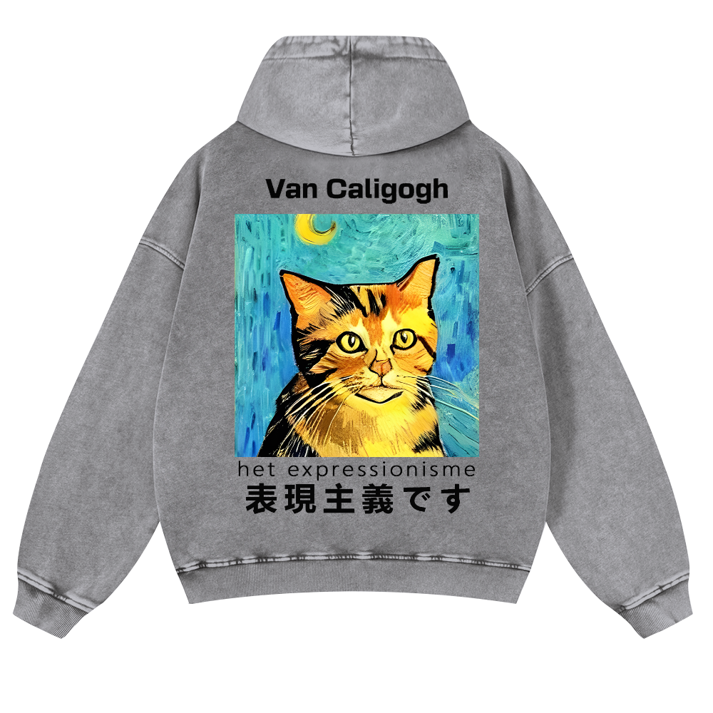 Cat Van Caligogh Vintage Washed Cotton Back Art Hoodie