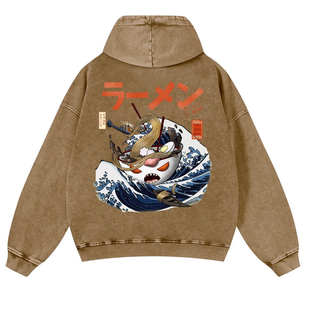 Ramen Wave Vintage Washed Cotton Back Art Hoodie