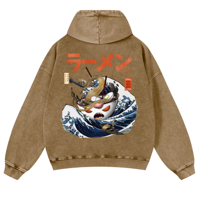 Ramen Wave Vintage Washed Cotton Back Art Hoodie