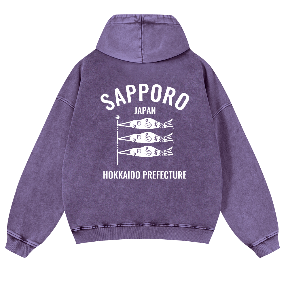 Sapporo Hokkaido Koinobori Vintage Washed Cotton Back Art Hoodie