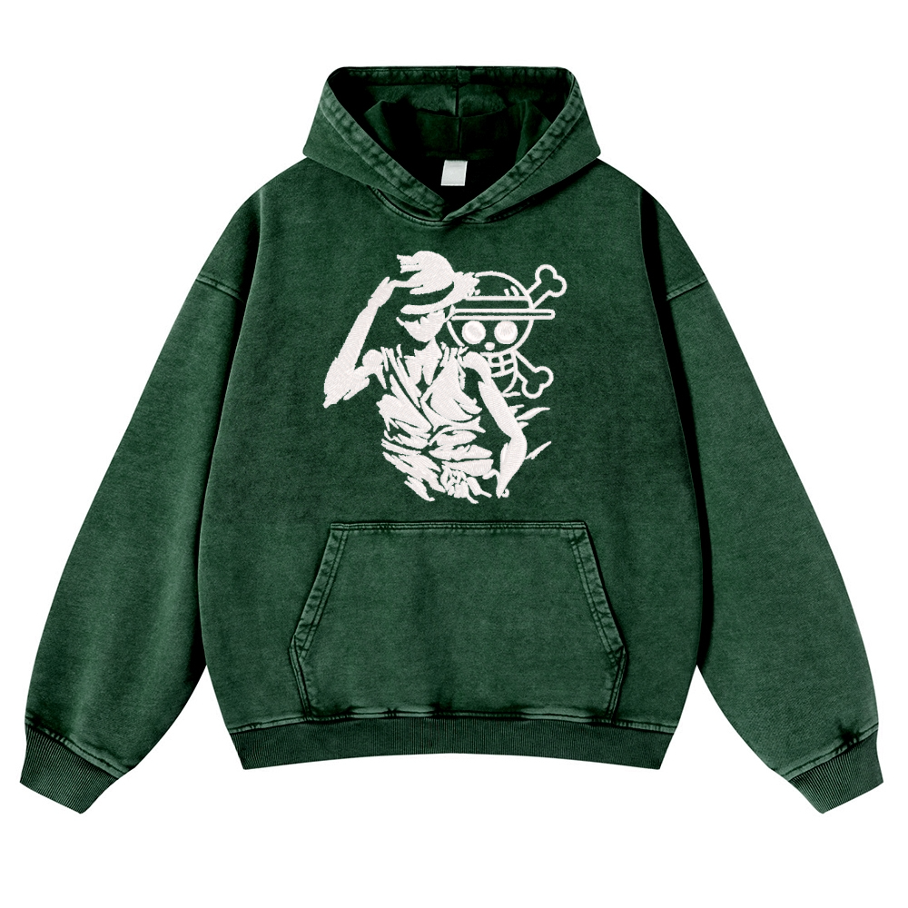 One Piece Vintage Washed Thick Cotton Hoodie
