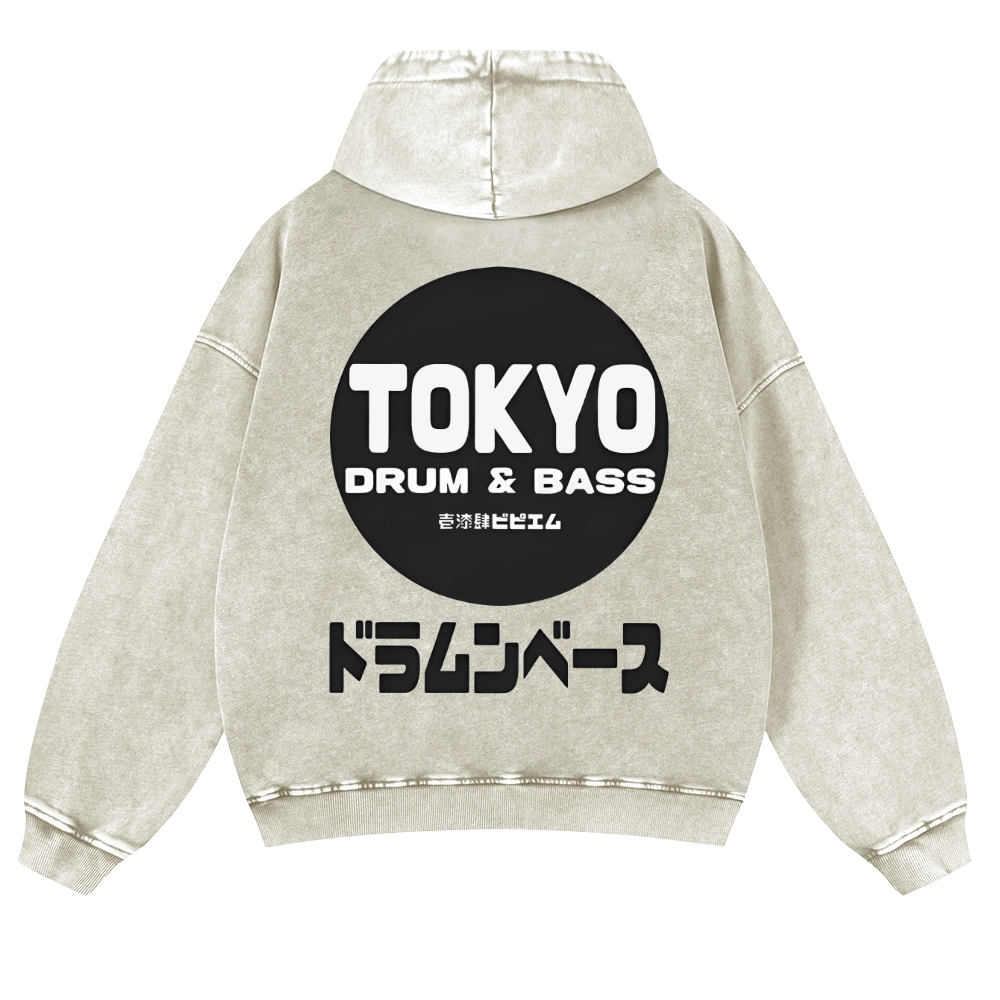 Tokyo Drum & Bass Vintage Washed Cotton Back Art Hoodie