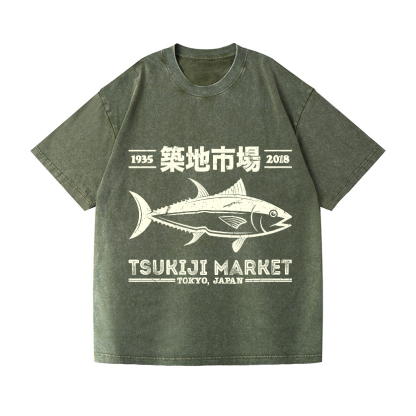 Tsukiji Market Tokyo Japan Fish Vintage Wash Japanese Design T-Shirt