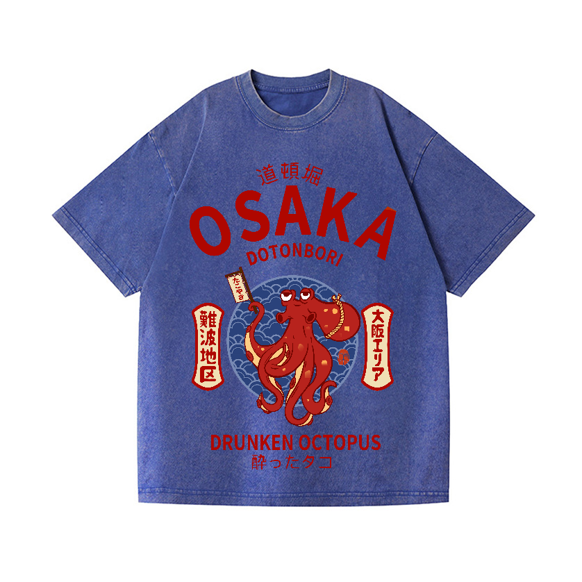 Osaka Dotonbori Drunken Octopus Vintage Wash Japanese Design T-Shirt