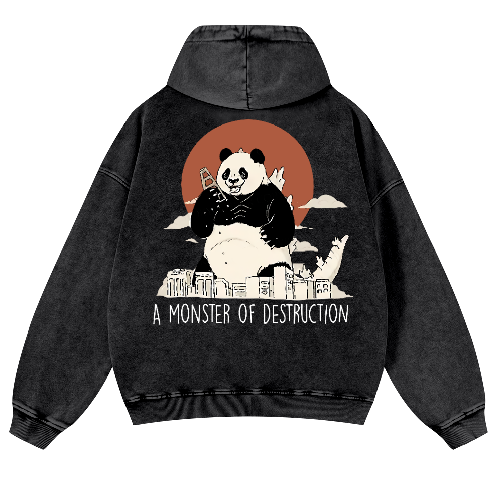 Panda Godzilla Vintage Washed Cotton Back Art Hoodie