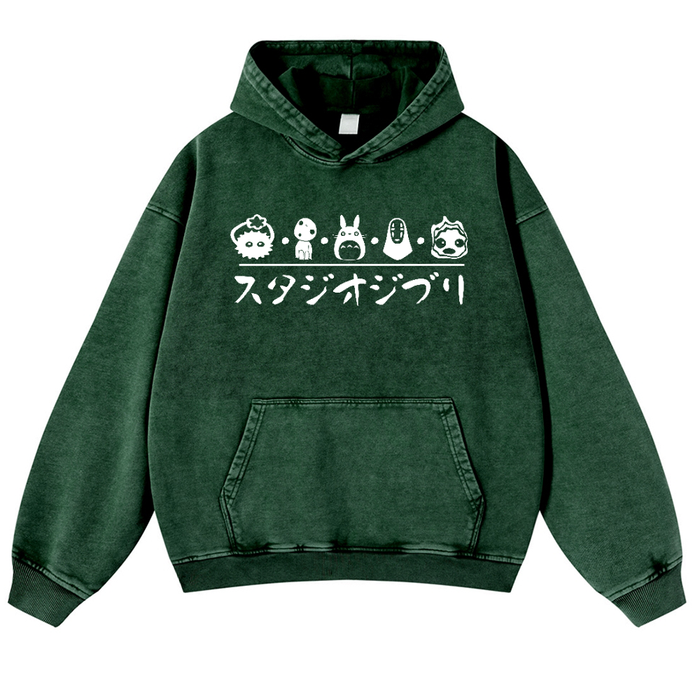 Ghibli No Face Kaonashi Totoro Vintage Washed Thick Cotton Hoodie