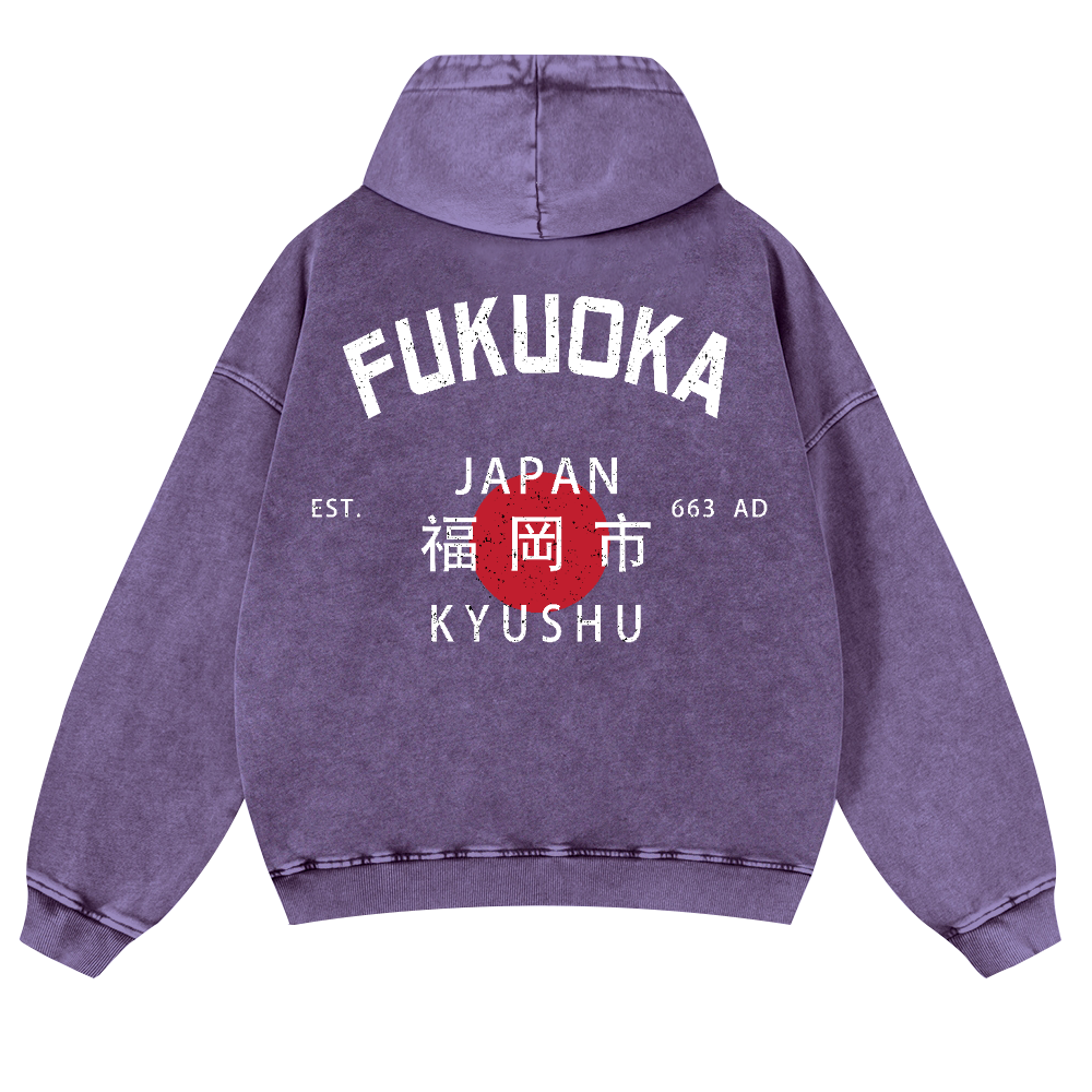 Fukuoka Japan Kyushu Vintage Washed Cotton Back Art Hoodie