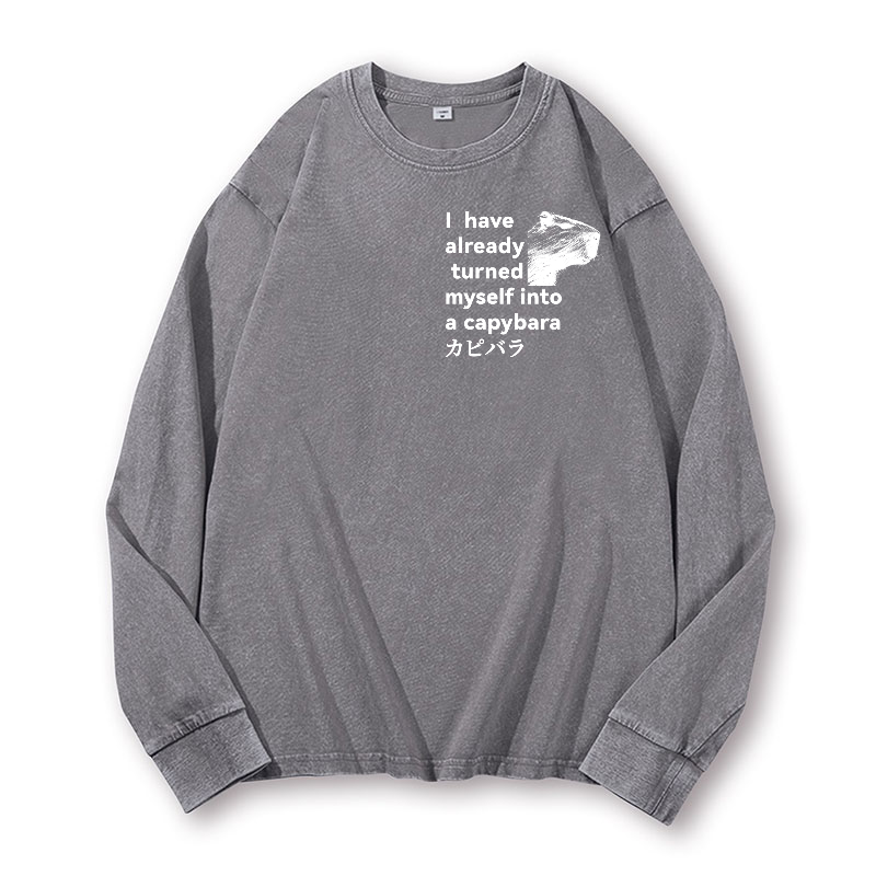 Capybara Vintage Washed Cotton Back Art Long-sleeve T-shirt