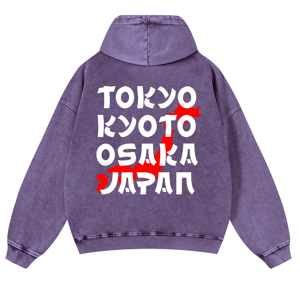 Tokyo Kyoto Osaka Japan Vintage Washed Cotton Back Art Hoodie