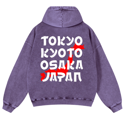 Tokyo Kyoto Osaka Japan Vintage Washed Cotton Back Art Hoodie